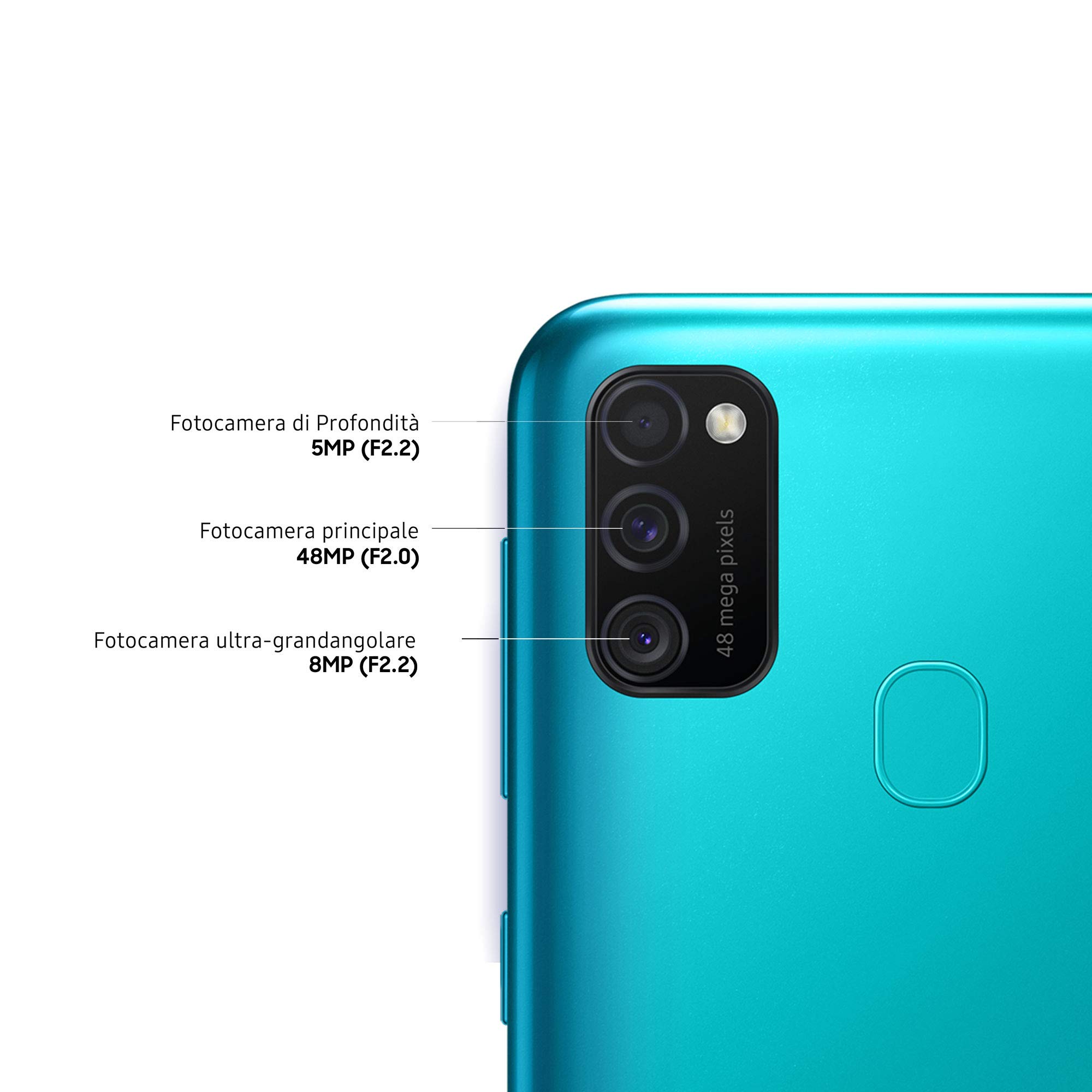 Samsung Galaxy M21, Smartphone, Display 6.4" Super AMOLED, 3 Fotocamere Posteriori, 64GB Espandibili, RAM 4 GB, Batteria 6000 mAh, 4G, Dual Sim, Android 10, 188 g, [Versione Italiana], Green