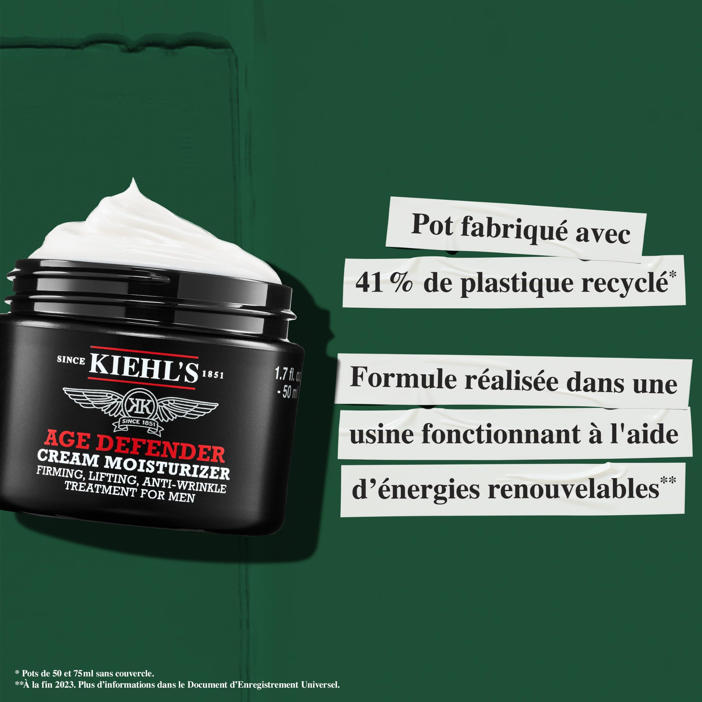 Kiehl's, Crème Hydratante Age Defender, Soin Anti-Âge Raffermissant pour Hommes avec Extrait de Lin, Réduit l’Apparence des Rides, Peau Plus Jeune et Revitalisée