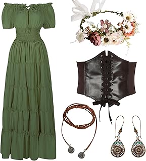 5 Pcs Renaissance Medieval Costume Dress Women Fairy Dress Peasant Cottagecore Dress 1700s Victorian