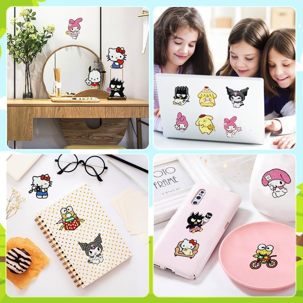 nekpiahu 48 Pcs Cartoon Diamond Art Stickers Kits for Kids - Diamond Art Painting Sticker Cute Characters,5D Gem Art Stickers Mosaic for Kids Gift for Boys Girls 4-8-10-12 Years Old