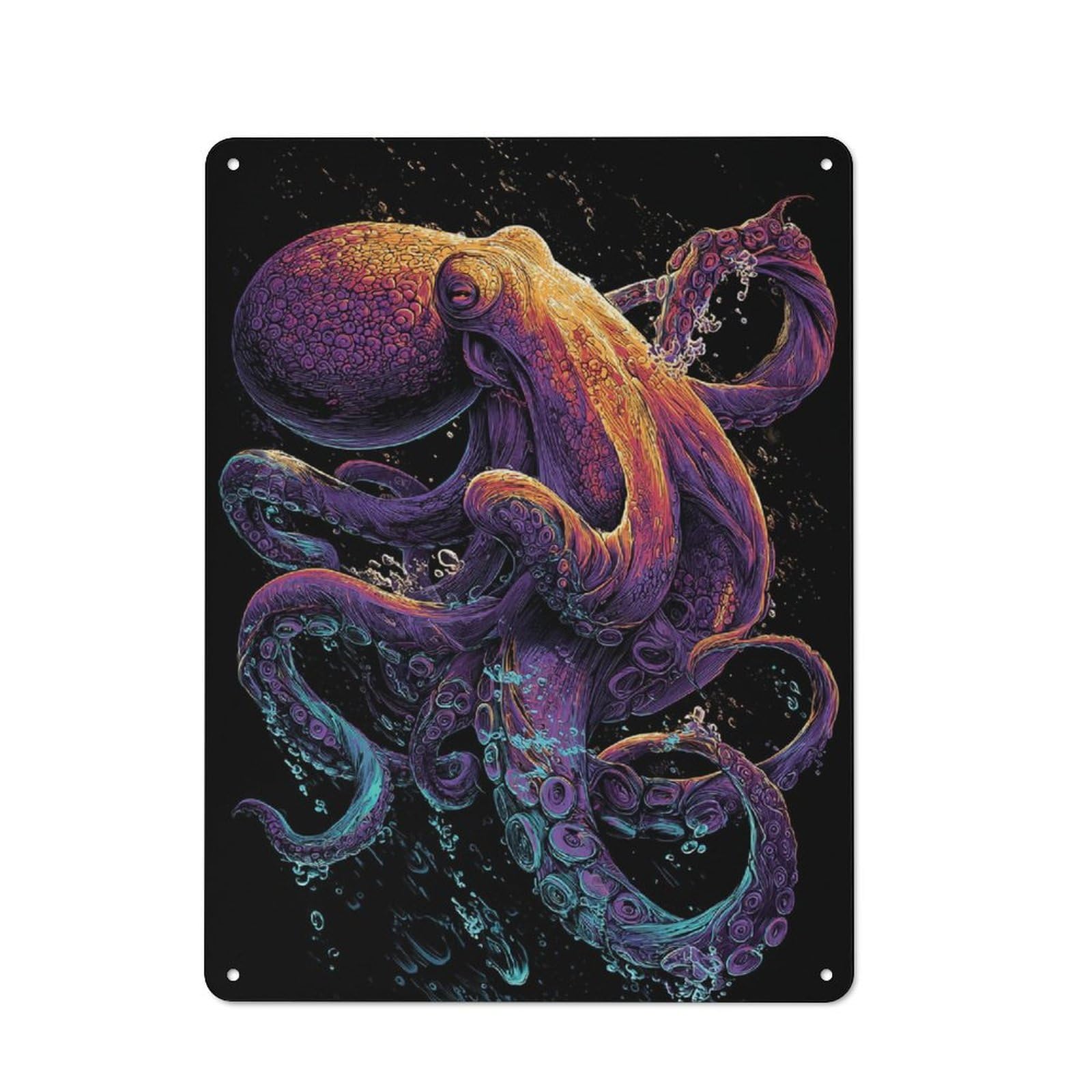 Vibrant Octopus Art -1 Classic Metal Wall Decor 40x30cm, Metal Sign for Cafe, Pub, Workshop Or Home Bar, Small Accent for Blank Walls