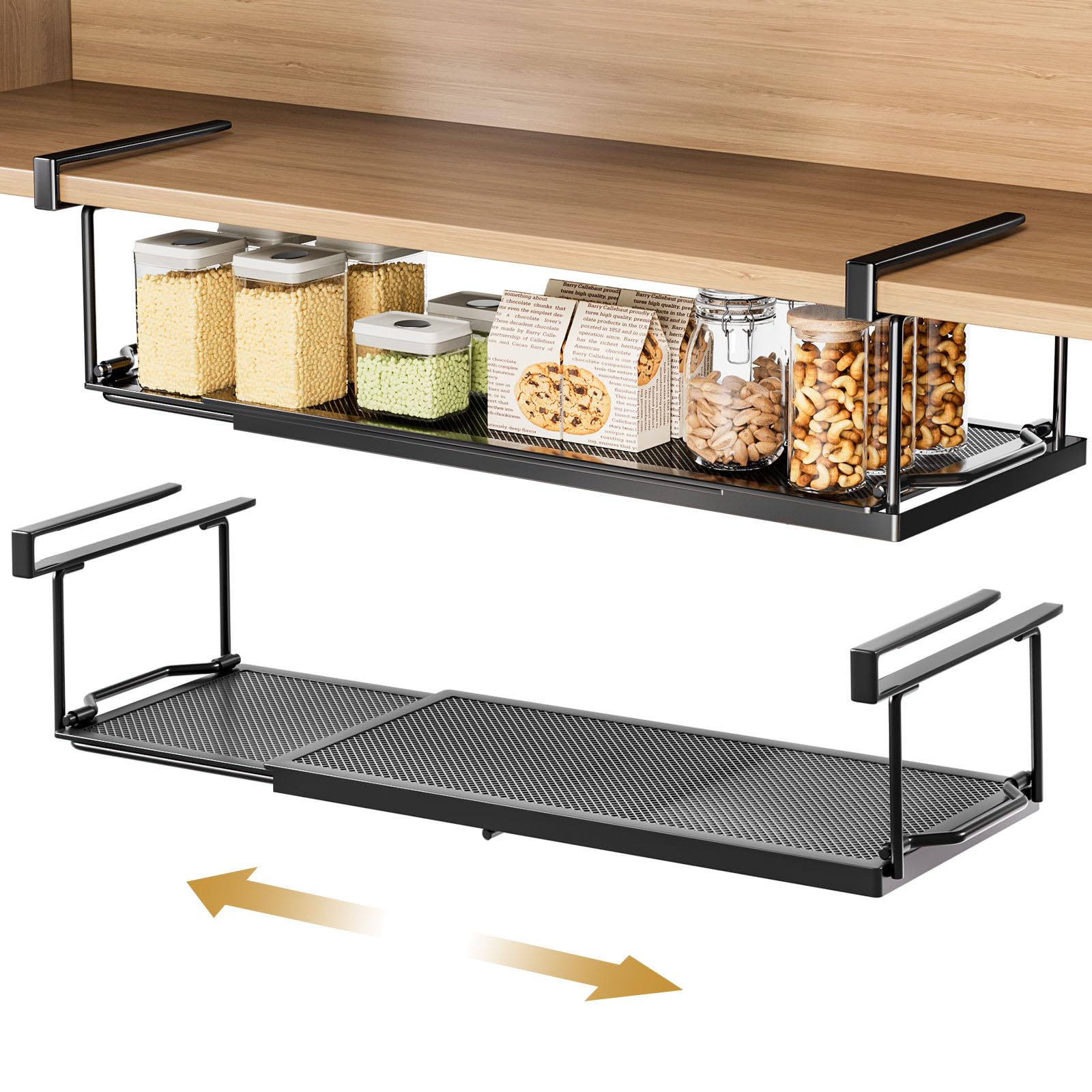 Yorbay Lot de 2 paniers Suspendus en métal - Panier de Rangement réglable de 38 à 70 cm - pour Cuisine armoires à Chaussures et armoires - Noir