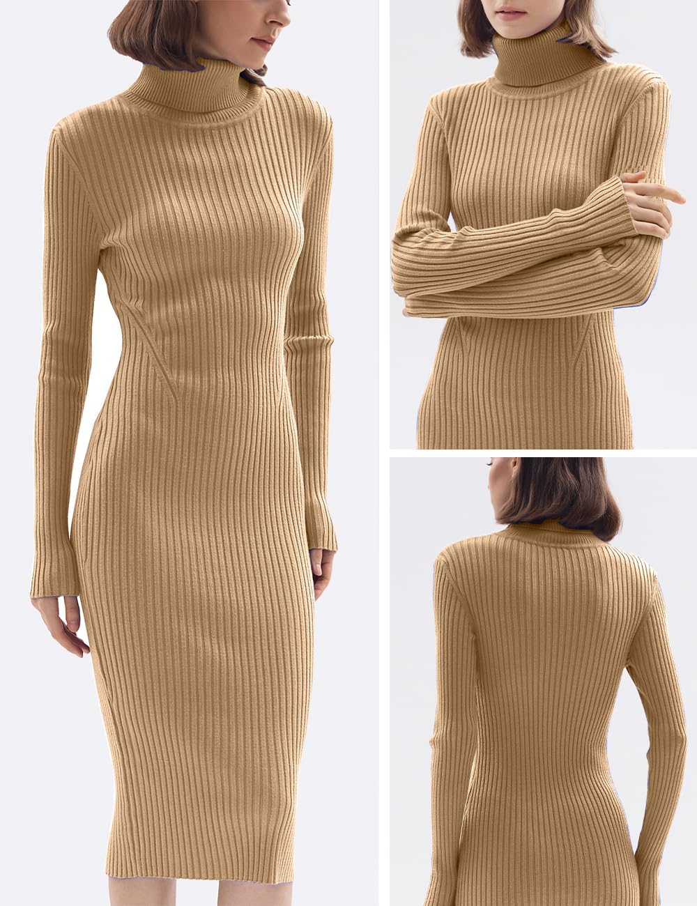 v28 Women Stretchable Knitted Long Sleeve Slim Fitted Ribbed Soft Sweater Dress - Image 5