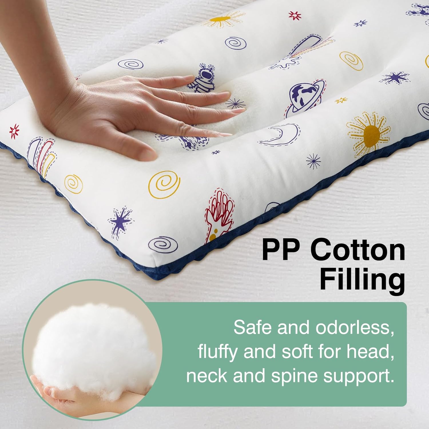 1Pc Toddler Pillow with Soft Minky Dot Fabric,19X11inches Machine Washable,100% Cotton Kids Pillows for Sleeping,Breathable and Skin-Friendly,Kids Sleeping Pillow for 2-6 Year Old (Blue) - Image 4