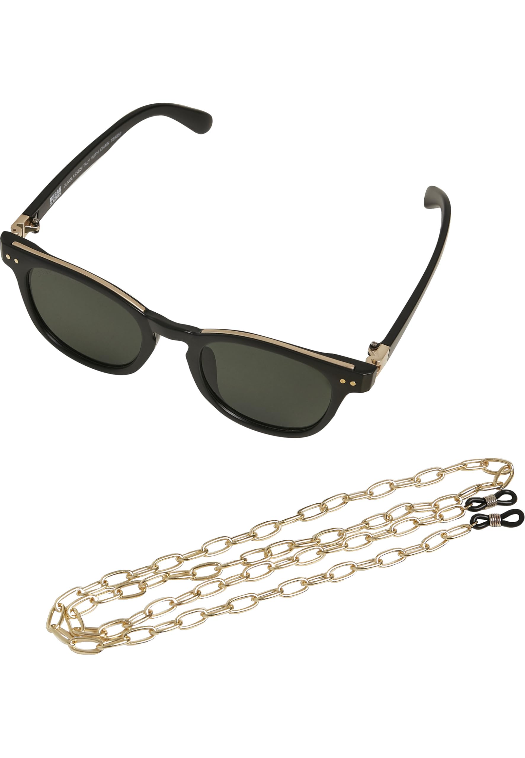 Urban Classics Unisex Kids’ Sonnenbrille Sunglasses Italy with chain Sunglasses, black/gold/gold,