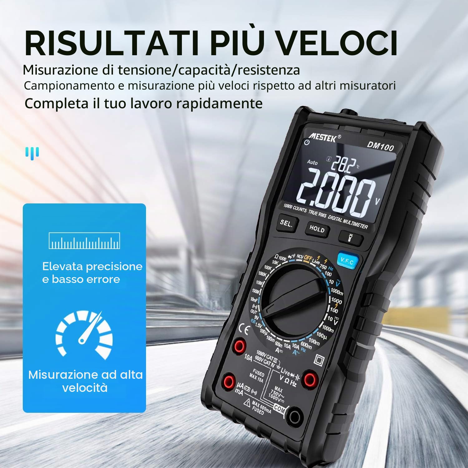 Multimetro Digitale Tester di Tensione MESTEK AC DC Corrente Anti-bruciatura Con Inversa VA NCV VFC Amp Volt Ohm Hz Diodo Resistenza Frequenza Capacitanza 9999 Conteggi