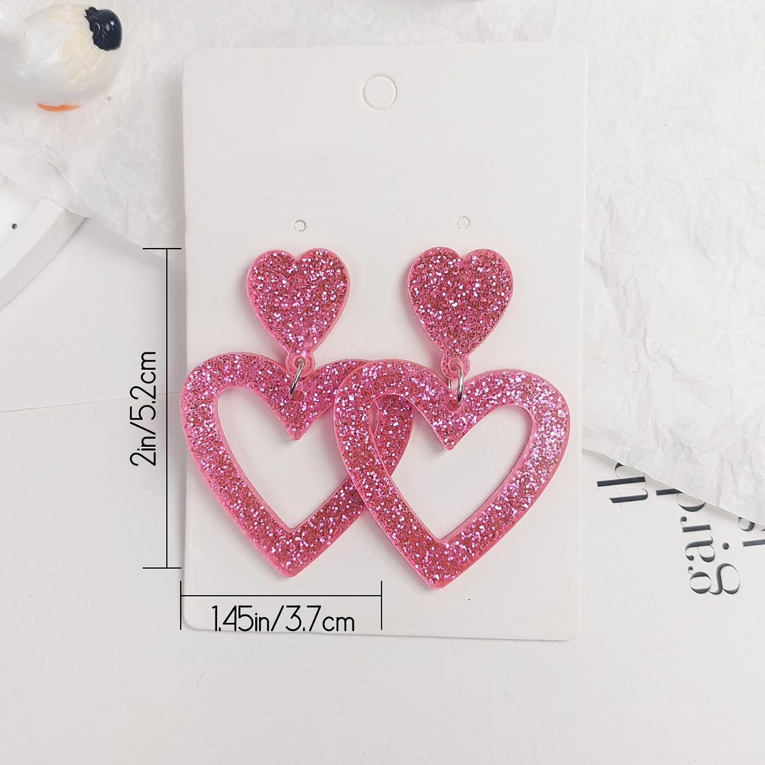 Glitter Heart Earrings Acrylic Double Heart Dangle Earrings for Women Mother Valentines Jewelry Gift for Girlfriend Wife Sister image 2