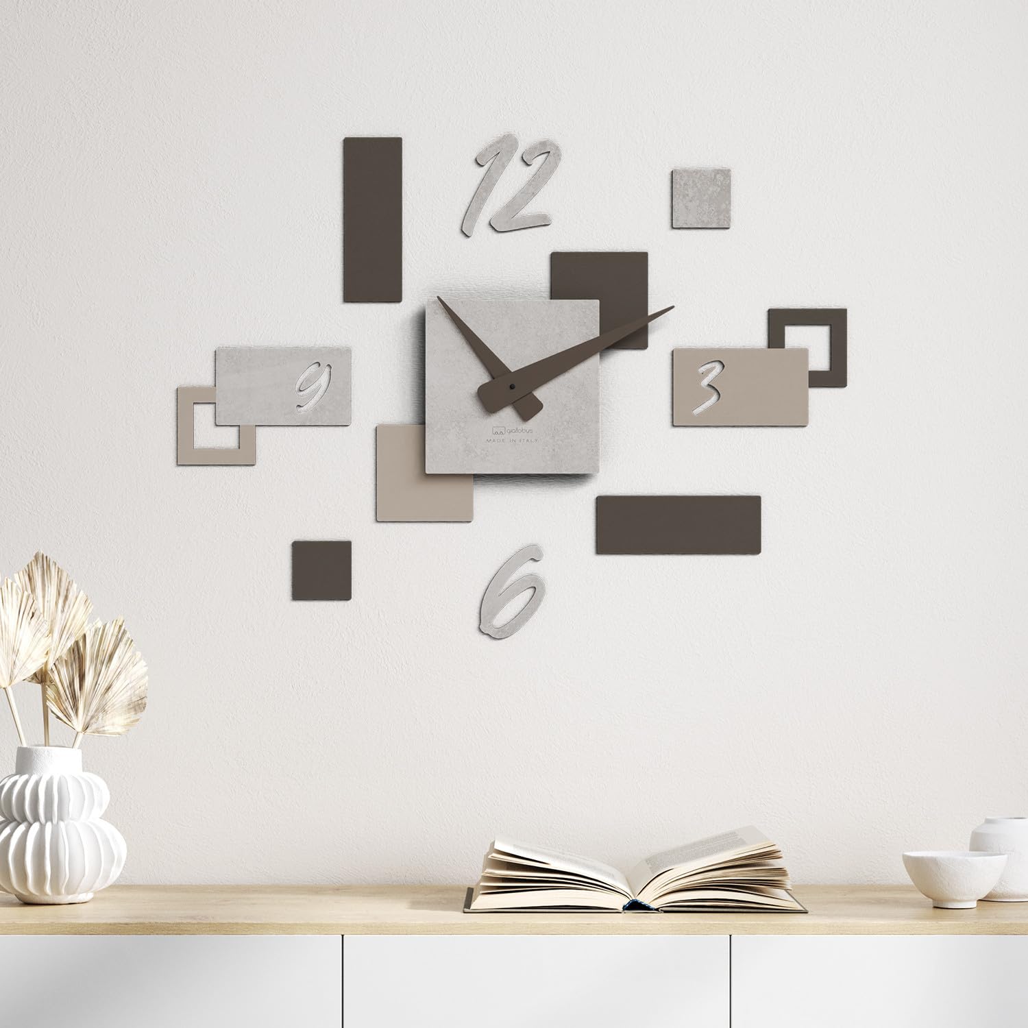 Giallobus - Orologio da Parete Adesivo Modulare Geotime - Stone - Legno Mdf - Geotime - 12S_Concrete - Orologio da parete moderno - Numeri adesivi 3d - Costruzione modulare