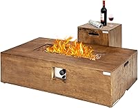 Vista 1 de Tangkula Patiojoy - Juego de 2 mesas para fogata de propano para exteriores, 48 pulgadas, rústica, 50,000 BTU, mesa rectangular de gas con mesa