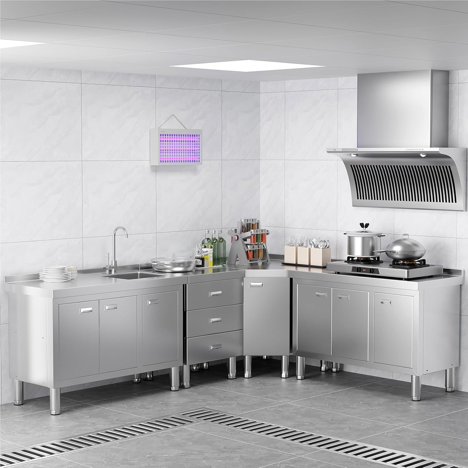 WWK Outdoor Kitchen Drawer, Stainless Steel Kitchen Cabinet with Drawers, Triple Access BBQ Drawers for Outdoor, Commercial Restaurant, Garage, 20.87" D x 19.68" W x 35.43" H