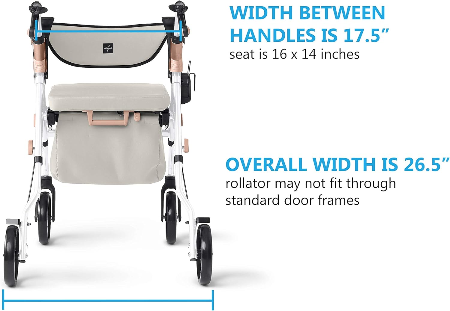 Medline Premium Empower Rollator Walker with Seat, Comfort Handles and Thick Backrest, Folding Walker for Seniors, 8" Wheels, White Frame : Everything Else