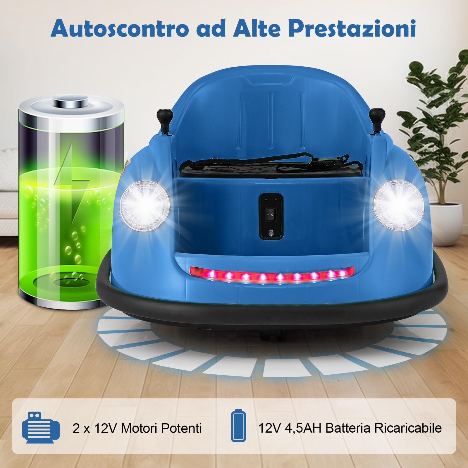 COSTWAY 12V Auto Elettrica per Bambini con Telecomando, Autoscontro Elettrico con Luci LED Musica e Rotazione a 360°, Macchina Cavalcabile per Bambini 2-5 Anni (Blu)