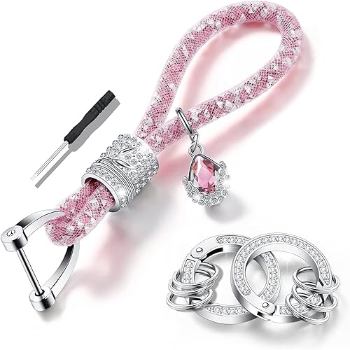 Llavero de cristal para mujer, accesorios de llavero con diamantes de imitación, llavero de cristal para todas las llaves del coche (rosa)
