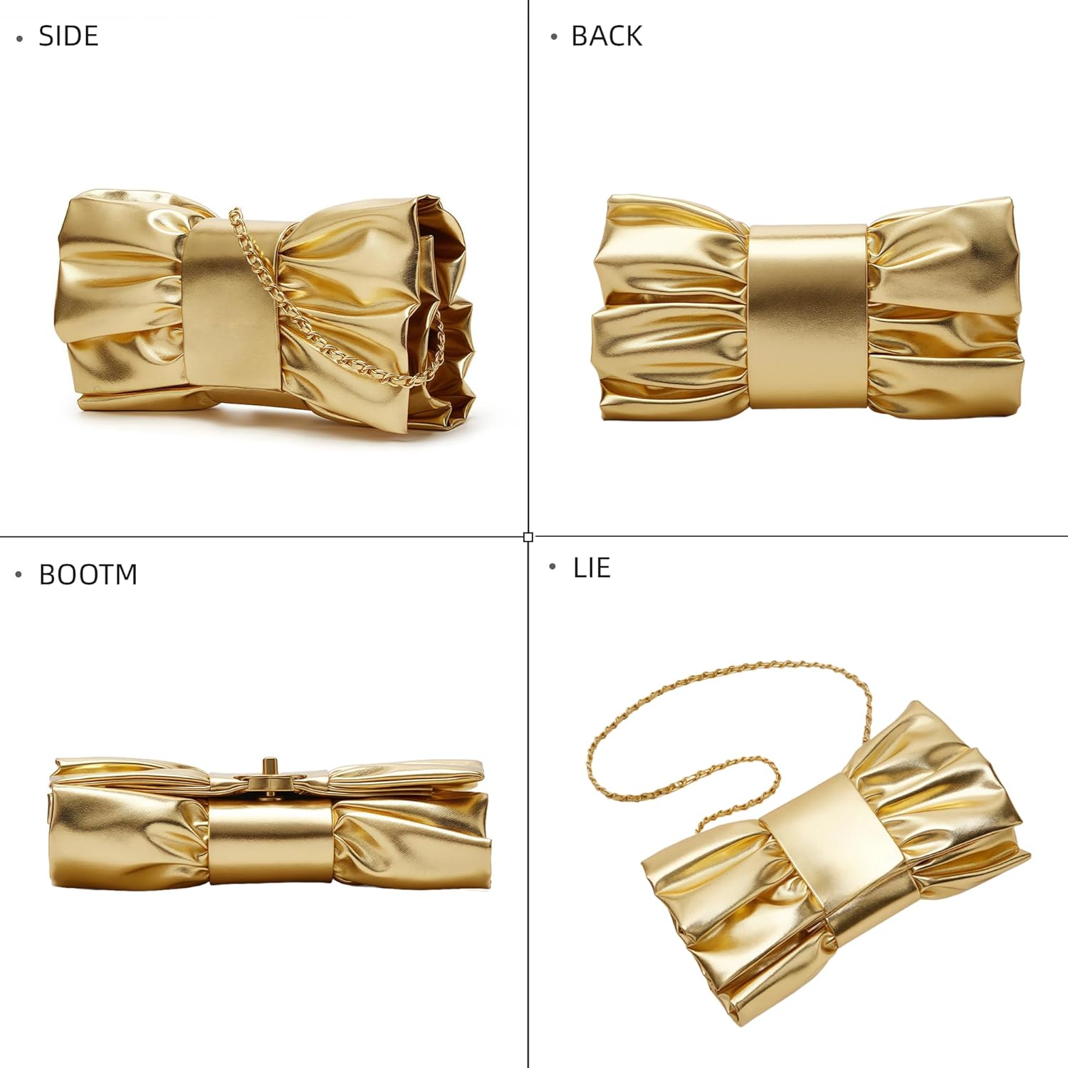 Evening Clutch Bag Women Small Bow Purse Handbags Pu Leather Designer Crossbody Bag for Wedding Cocktail Prom Party