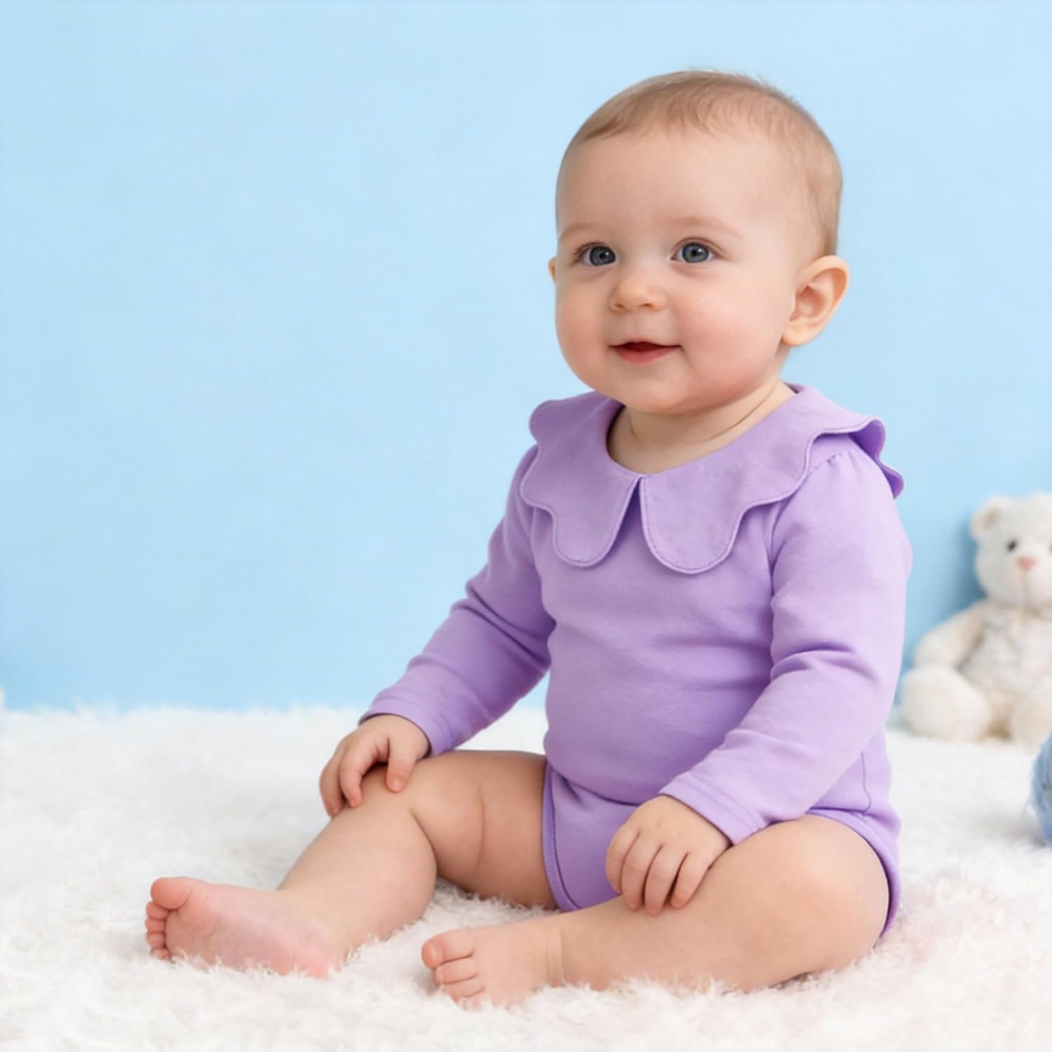 0-24M Infant Girls Ruffle Collar Bodysuit Baby Girl Casual Romper Toddler Solid Color Jumpsuit Winter Clothes - Image 2