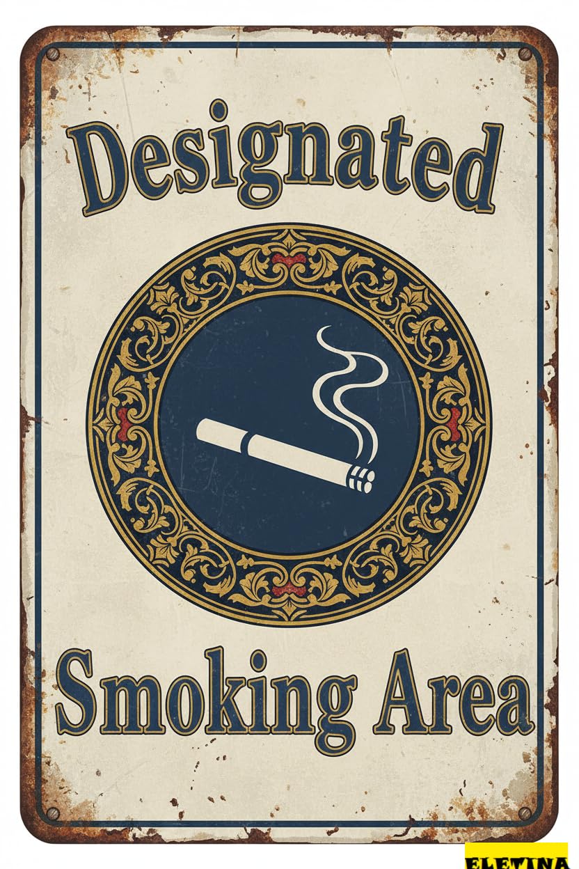 Designated Smoking Area Metal Vintage Street Beware Caution Sign Yard Road Street Gate Fence 8x12in