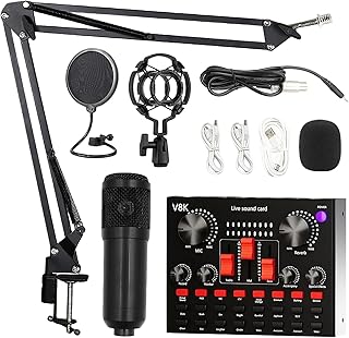 Podcast Mikrofon Bündeln, DJ Controller und BM800 Mikrofon, Gaming Mikrofon mit Arm, Audio Mixer Set mit Soundkarte für Streaming, Podcasting, Aufnahme, Laptop, Telefon (Schwarz)
