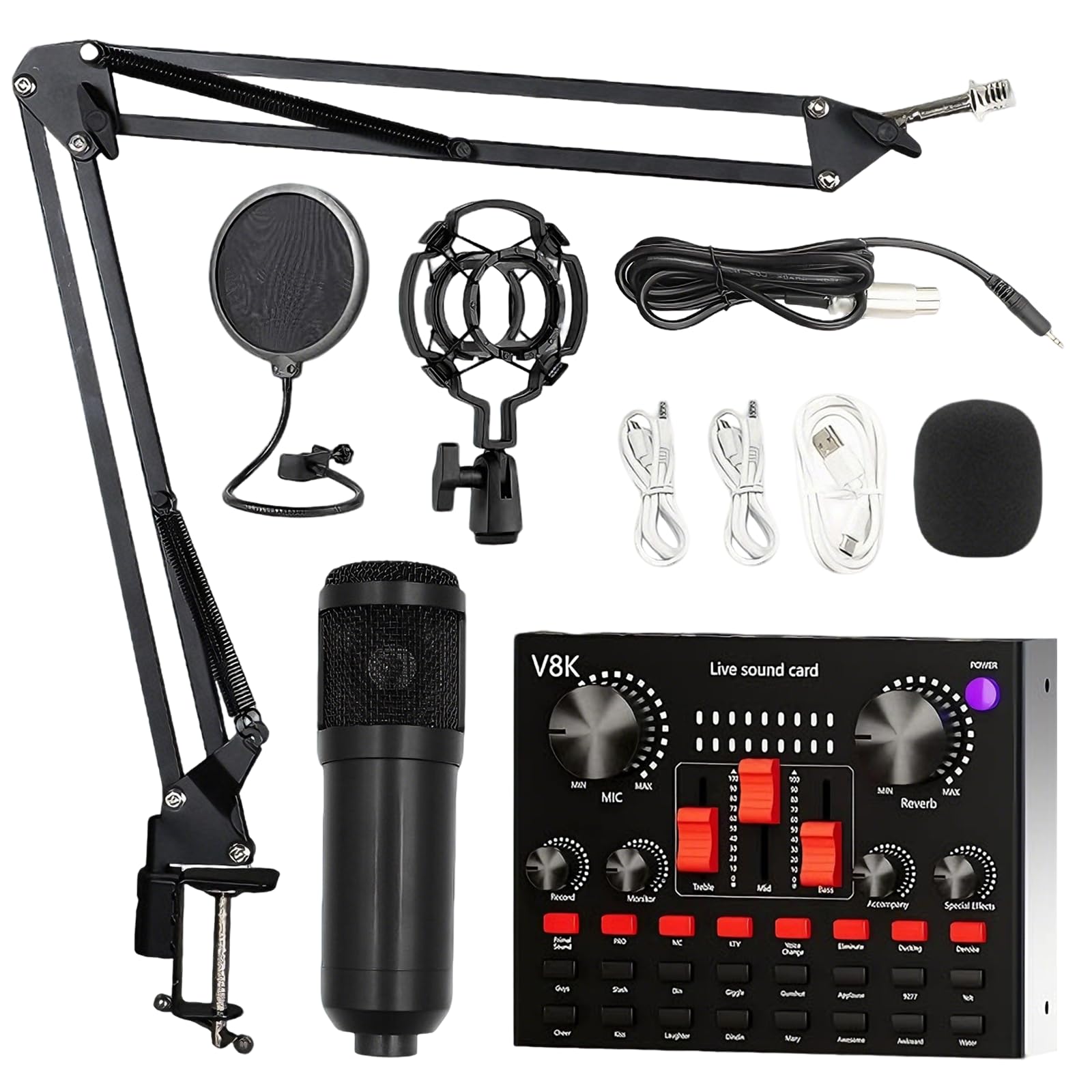 Juego de micrófono para podcast, controlador DJ y micrófono BM800, micrófono para juegos con brazo, kit de mezcla de audio con tarjeta de sonido para streaming, podcasting, grabación