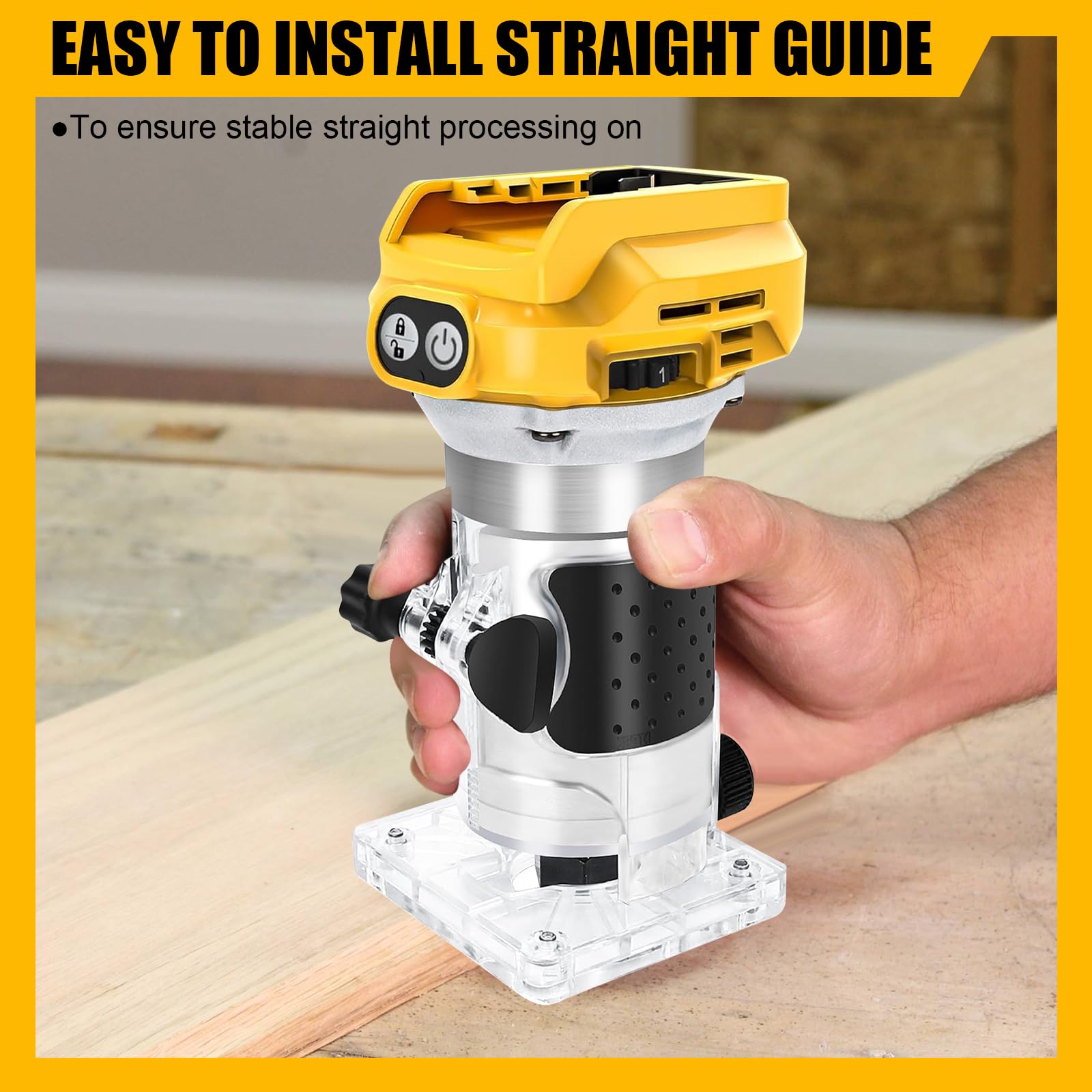 Akku Oberfräse kompatibel mit Dewalt 18V Akku, 1300W Oberfräse Trimmer Einhandfräse, Bürstenloser Kantenfräser mit 6 Geschwindigkeit, 28.000 U/min Akku-Holzfräser für Holzbearbeitung (no Ak-ku)