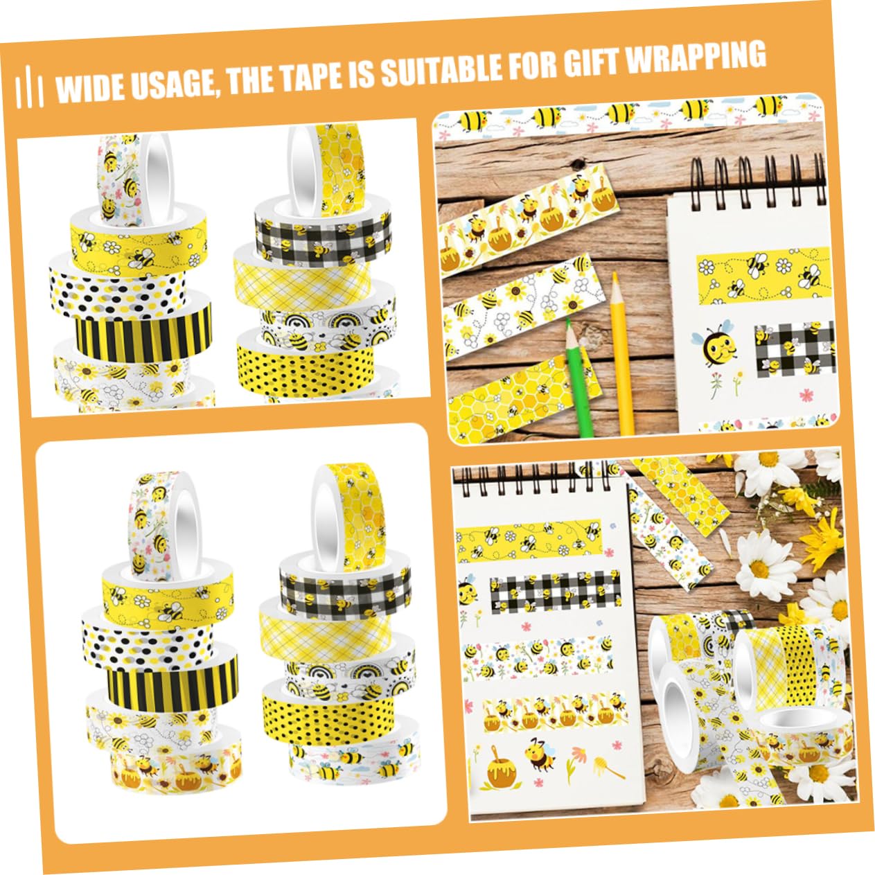 Tofficu 48 Rollos De De Flor De Abeja Cintas Autoadhesivas De Bricolaje De Papelería Artesanal Washi De Color Adhesiva Washi Con Temática De