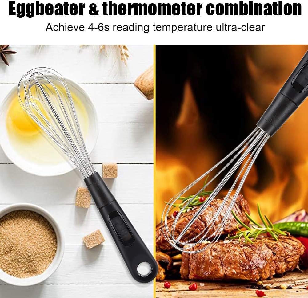 review 2 in 1 Egg Whisk&Thermometer, Eggbeater Digital Meter Meat Coffee Stirrer Hand-Made Tools High-Accuracy Probe for Home Kitchen Baking Cooking