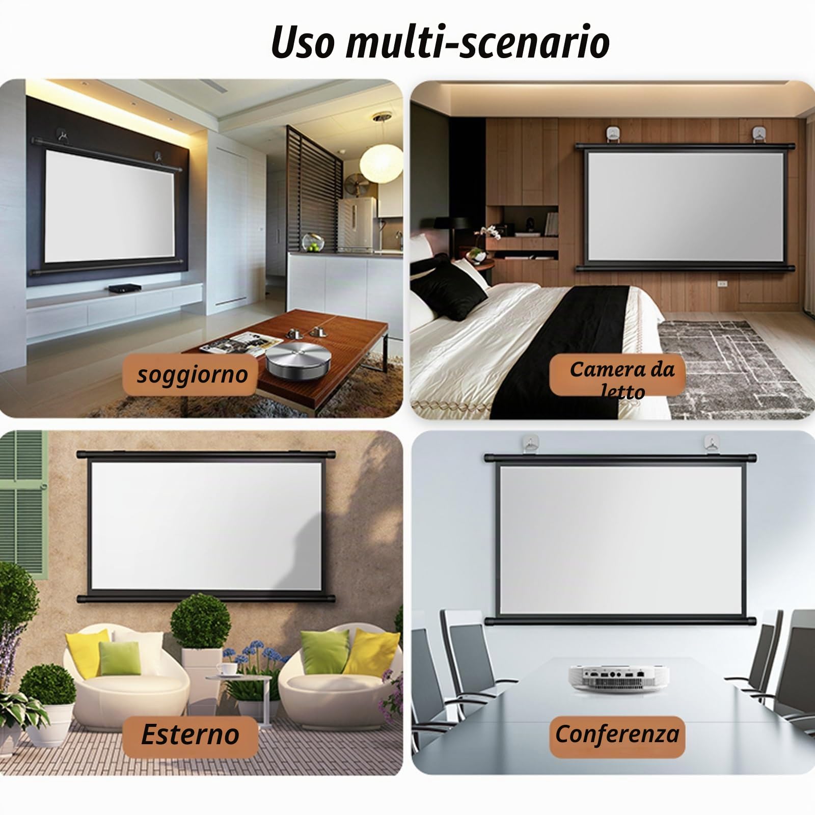 30" , 40" , 50" , 60" , 72" Schermo Per Proiettore Manuale 4:3 16:9 HD Telo Proiettore Schermo Per Proiezione Montato A Parete/soffitto Con Gancio Per Home Theater Cinema Ufficio Film TV Gioco(16:9,50