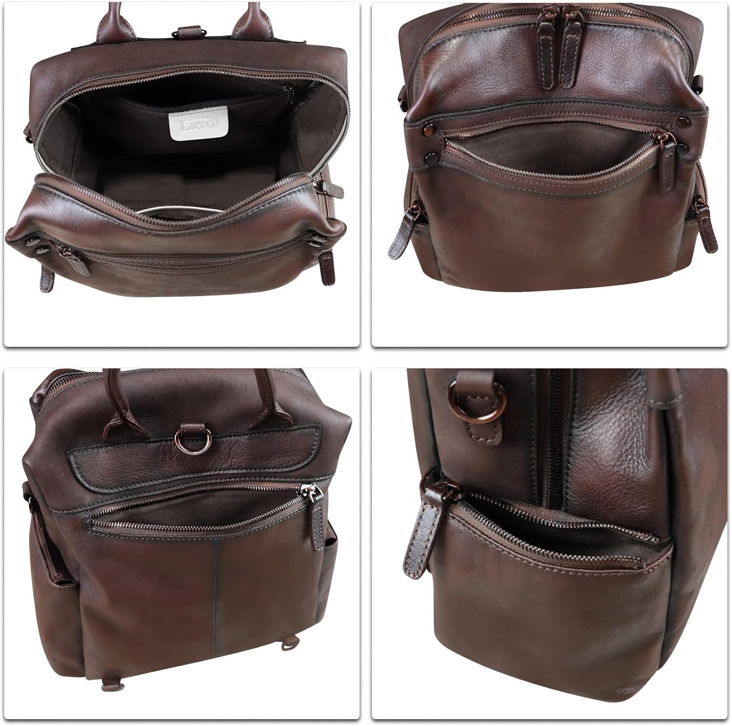 Genuine Leather Backpack Purse for Women Vintage Casual Daypack Knapsack Handmade Rucksack Convertible Shoulder Bag (Coffee) Medium - Image 7