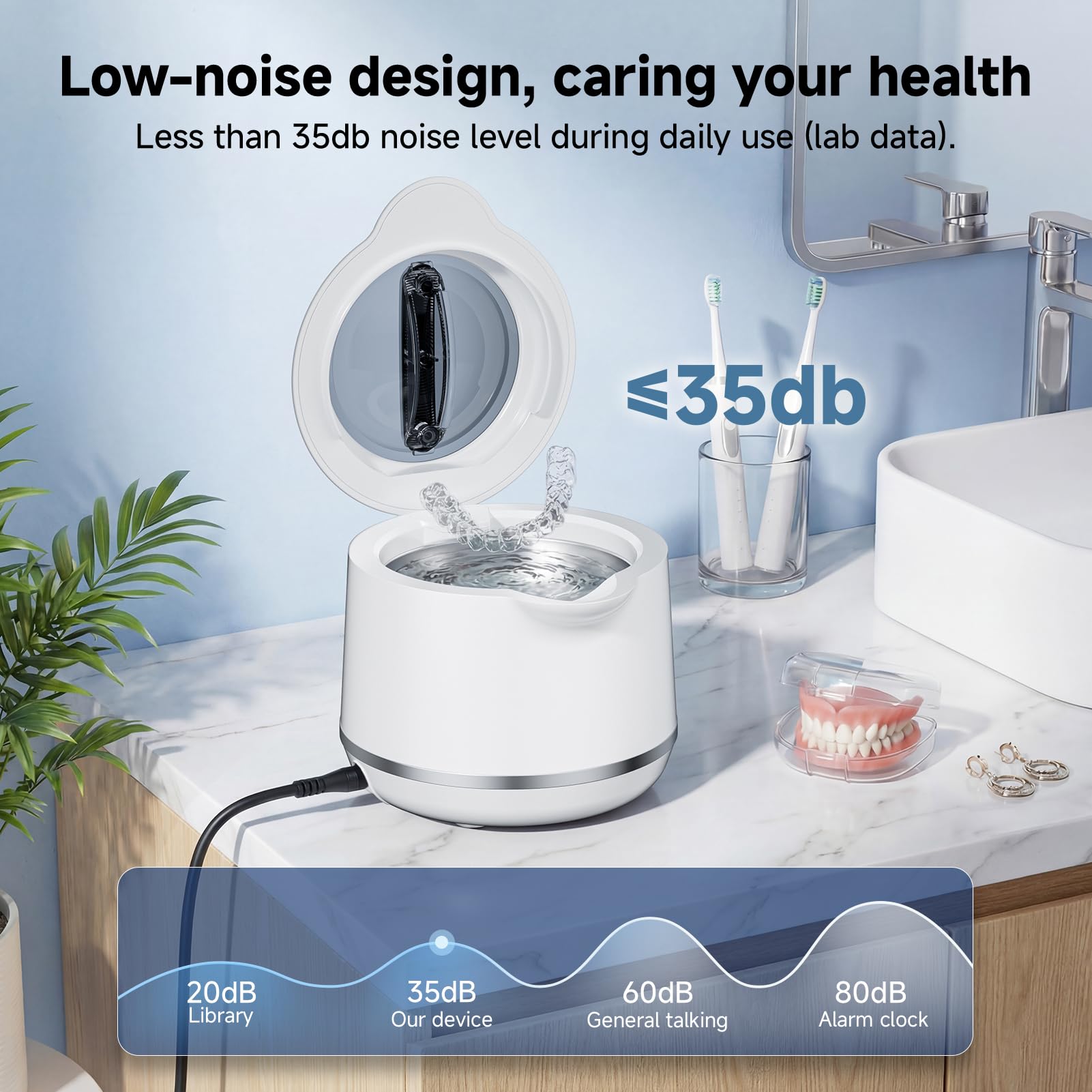 Máquina limpiadora de retenedores ultrasónicos, cápsula de limpieza dental de 45 kHz para prótesis, protectores bucales, aparatos ortopédicos, alineadores, protector nocturno, temporizador digital, 5