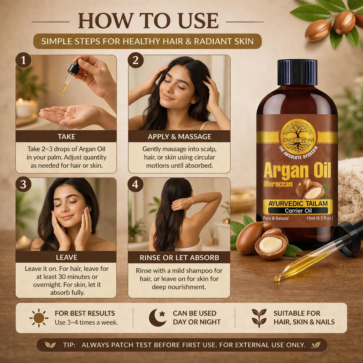 Sheer Veda Argan Oil For Hair, Skin and Body Organic and Cold Pressed Argan Oil 15 ML 4
