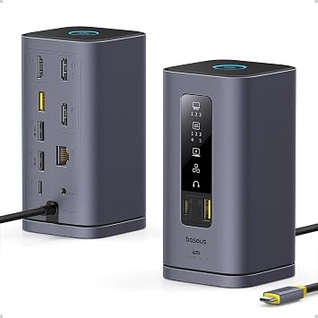 Baseus Spacemate Docking Station, 11-in-1 USB-C DisplayLink Docking Station for macOS Laptop, Triple Display with 4K HDMI, 10Gbps USB-C & USB-A, Ethernet, Audio, 100W PD Charging (Driver Required)