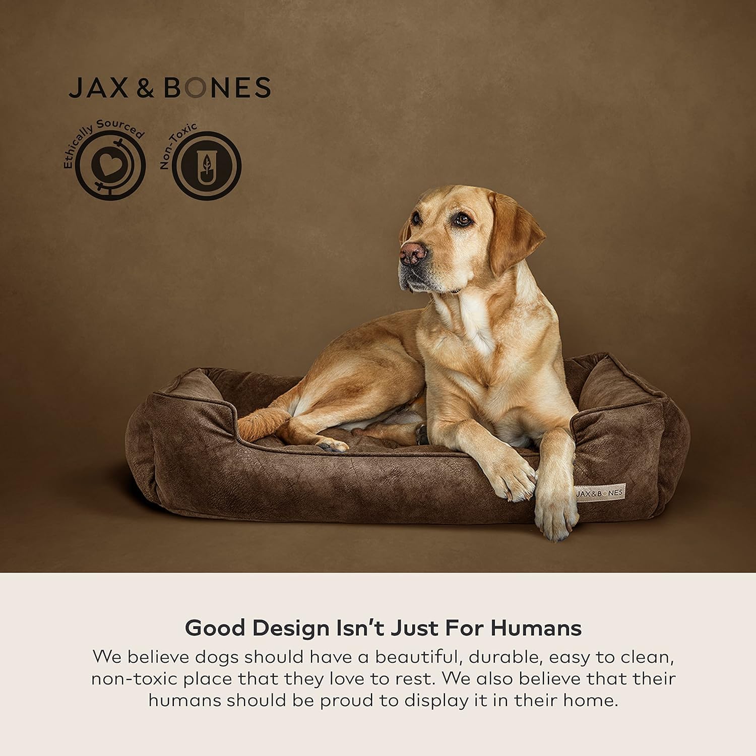 Jax & Bones Legowisko dla psa - można prać w pralce łóżko dla psów - bardzo wytrzymałe wzmocnione boki - mata ze sztucznej skóry w stylu vintage, duże 90 x 80 cm
