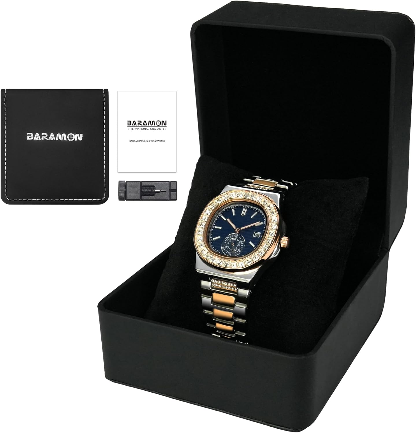 BARAMON Wrist Watches for Men, Nautilus Stainless Steel Quartz Movement Date Luxury Diamond Style Men's Luminous Hands Casual Business Watches - Image 6