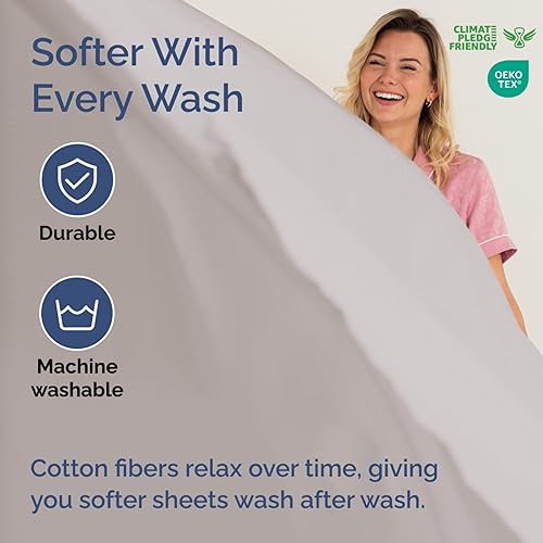 Miniatura 5 de Sábana bajera ajustable de algodón extra profunda de 400 hilos, tamaño King, sábana bajera individual de lujo para hotel, se adapta fácilmente a