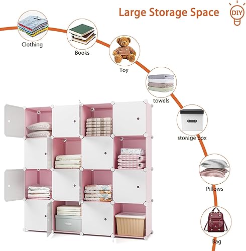 Miniatura 6 de GIMTRR Organizador de armario, almacenamiento de 16 cubos con puertas, organizadores de armario y estantes de almacenamiento, sistema de