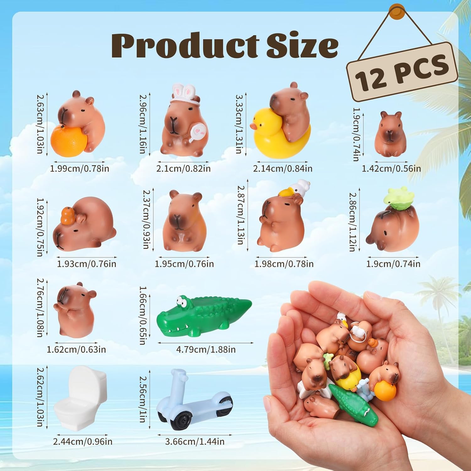 12 Pcs Mini Capybara Figures Set Cute Capybara Figurine Resin Animals Mini Resin Capybaras Tiny Animals Miniature Figurines for Garden Cake Toppers Landscape Dollhouse Tabletop Party Decor