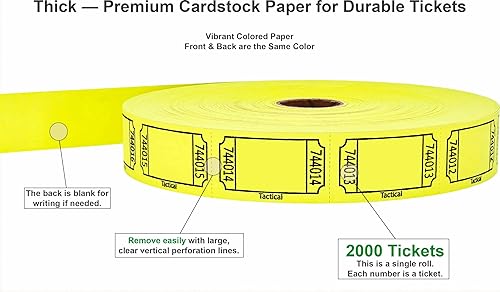 Miniatura 2 de Tacticai 2000 boletos para rifa, blanco, amarillo (selección de 8 colores), rollo individual, boleto para eventos, entrada, recompensa de clase,