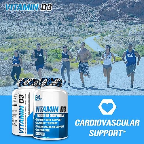 Miniatura 4 de Evlution Nutrición Vitamina D3, 5000 UI de alta potencia, apoyo óseo y articular para la salud del sistema inmunológico, sin OMG y sin gluten,