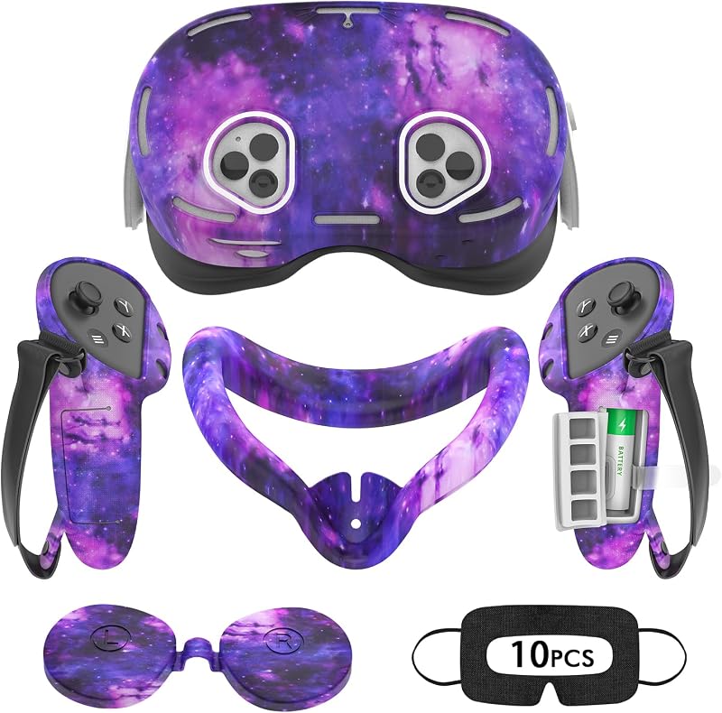 Rechale Juego de fundas de silicona compatible con Oculus/Meta Quest 3S, accesorios VR para Meta Quest 3S, juego de fundas protectoras que incluye cubierta de agarre para controlador, cubierta facial, cubierta de carcasa VR (púrpura Starlight)