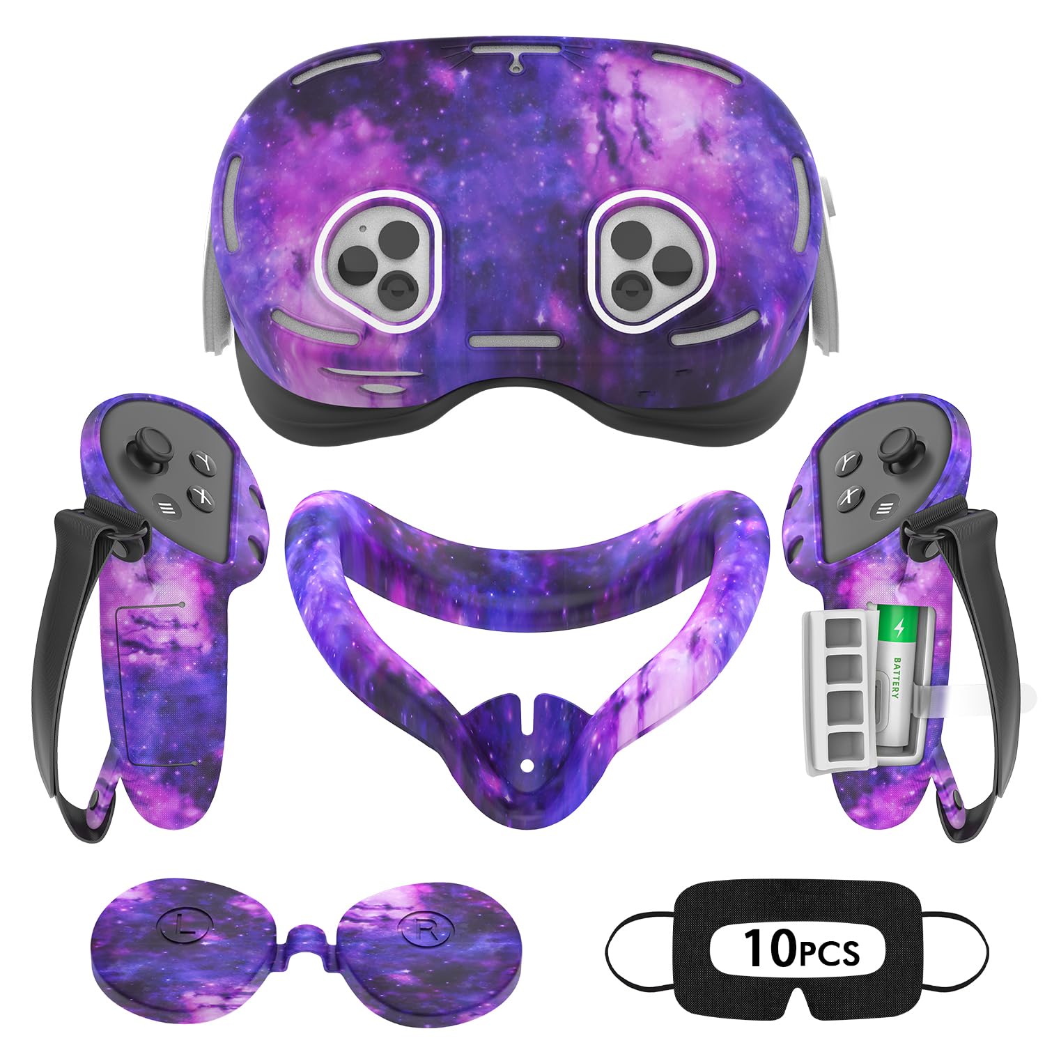 Rechale Silicone Cover Set Compatible with Oculus/Meta Quest 3S, VR Accessories for Meta Quest 3S, Protective Cover Set Includes Controller Grip Cover, Face Cover, VR Shell Cover (Starlight Purple)