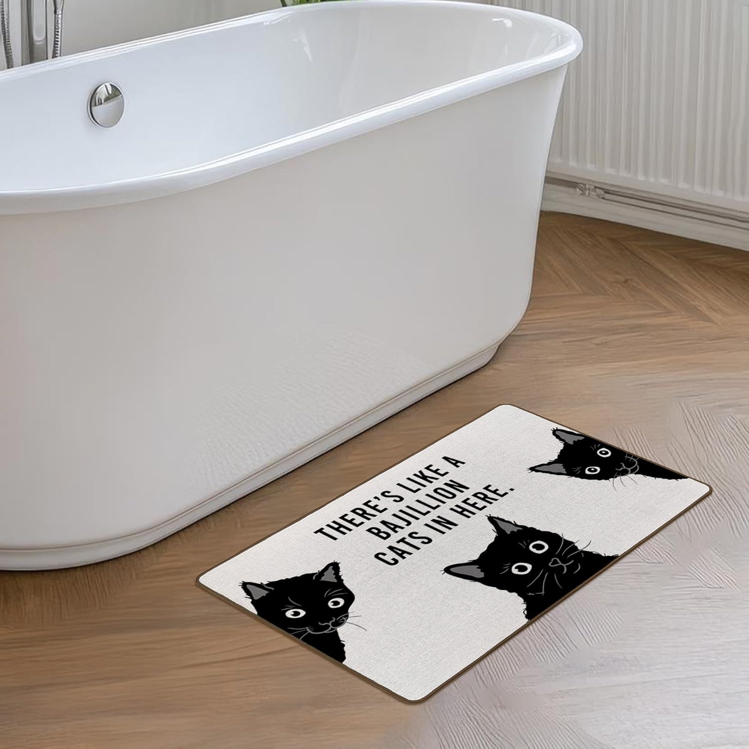 Funny Black Cat Door Mat, Black Cat Front Door Mat Outside Indoor Entrance, Funny Kitty Kitten Decorative Outdoor Doormats for Home Bedroom House Entryway, 17x29in