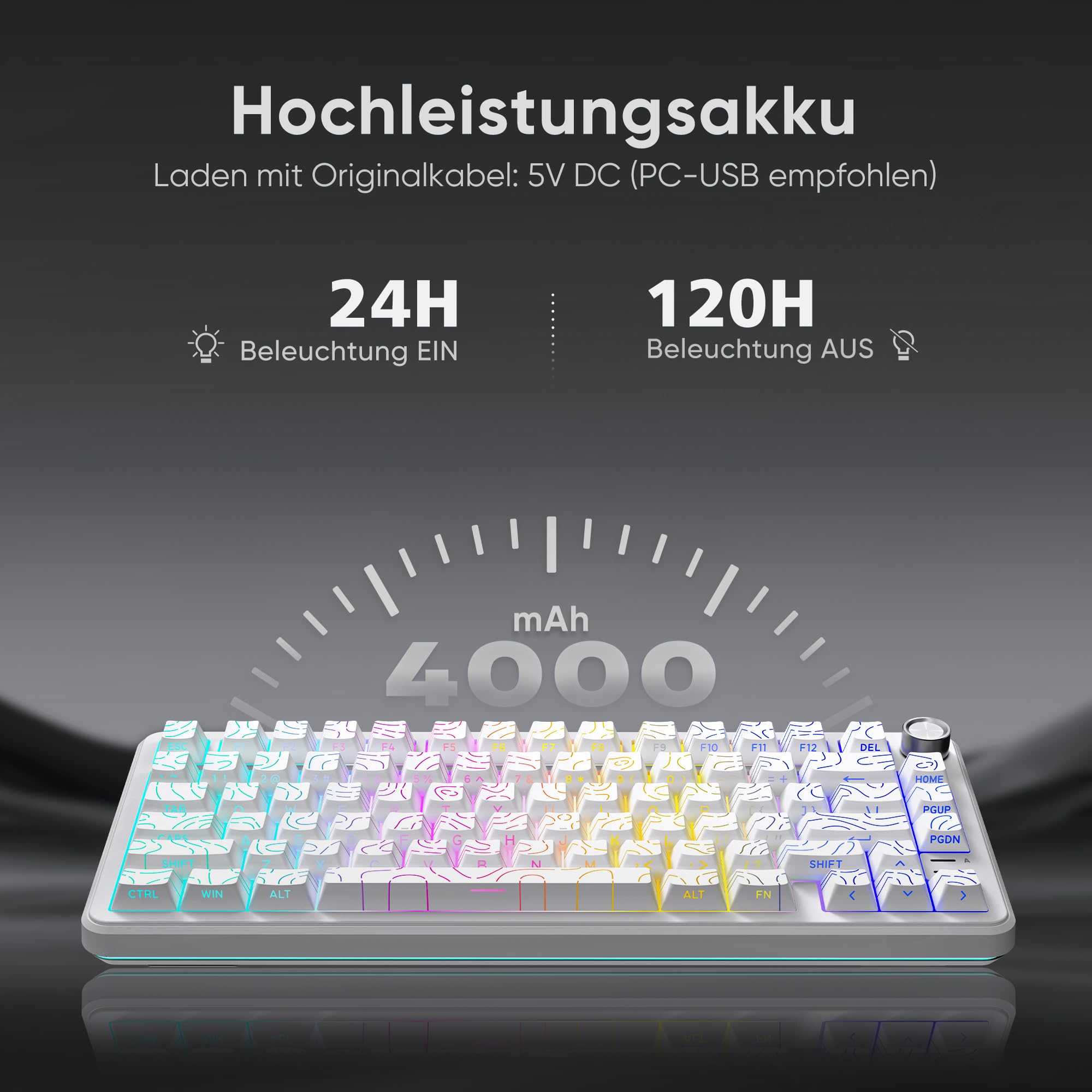 RedThunder K75 Tastiera meccanica da gioco, QWERTY (contorno bianco)