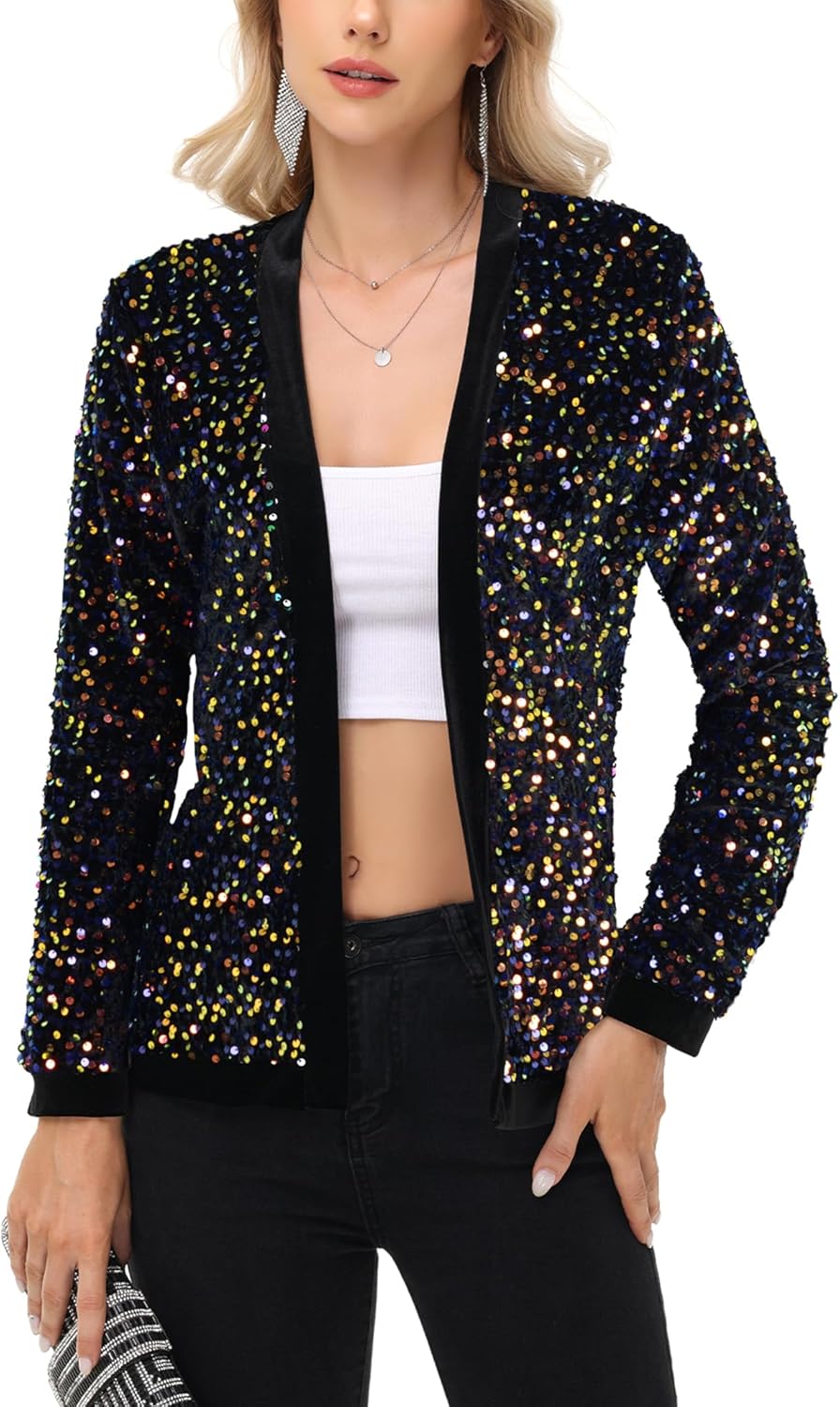 Anna-Kaci Women's Sparkly Sequin Cardigan Long Sleeve Open Front Glitter Party Sequin Blazer Jacket - Image 3