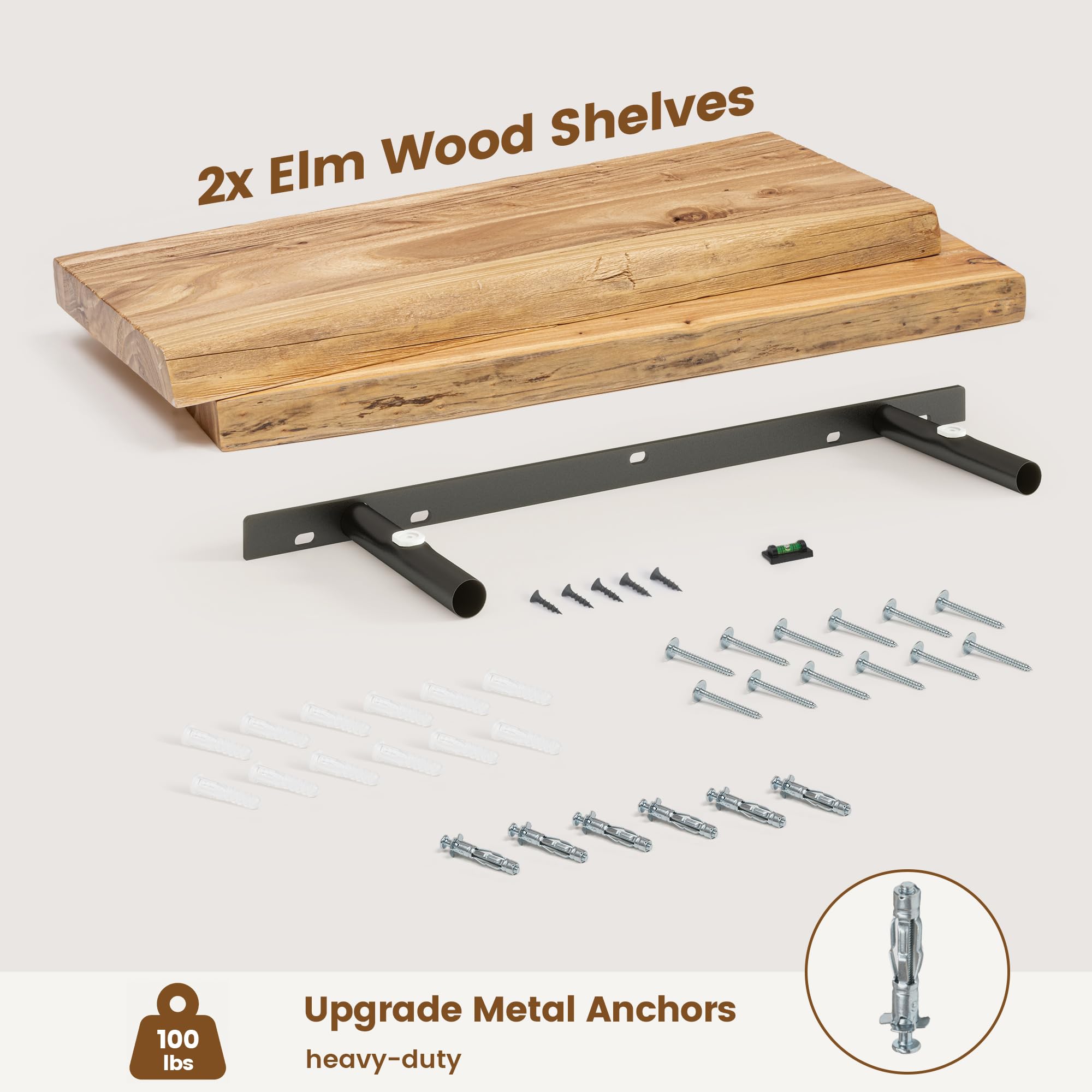 Snapklik.com : Live Edge Floating Shelves For Wall Decor, Solid Elm ...