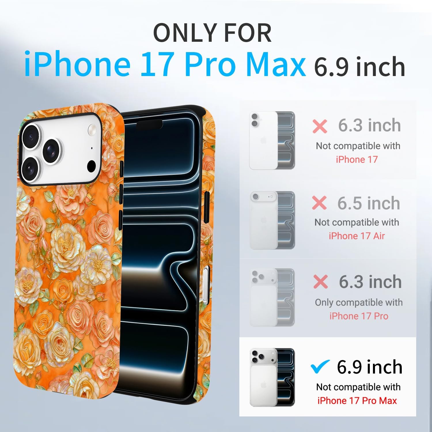 for iPhone 17 Pro Max Case Floral Design | Compatible with MagSafe | 6.6ft Drop Tested | Cute Flower Girly Protective Designer Cases for Women (Orange Blossom)