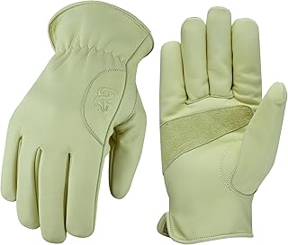 BTR BORN TO RACE Work Gloves Cowhide Leather Gloves Reinforced Durable Construction, Hand Tools, Driving, Forest, Gardening Work Safety Gloves (Bone White, S)