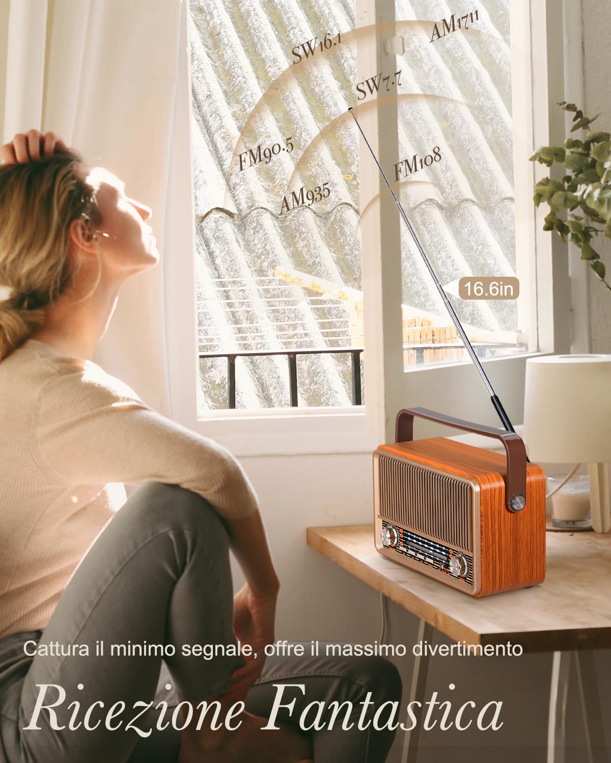 PRUNUS J-120 Radio Portatile Vintage Legno FM/AM/SW Altoparlante Bluetooth Retro Batteria Ricaricabile 1800 mAh