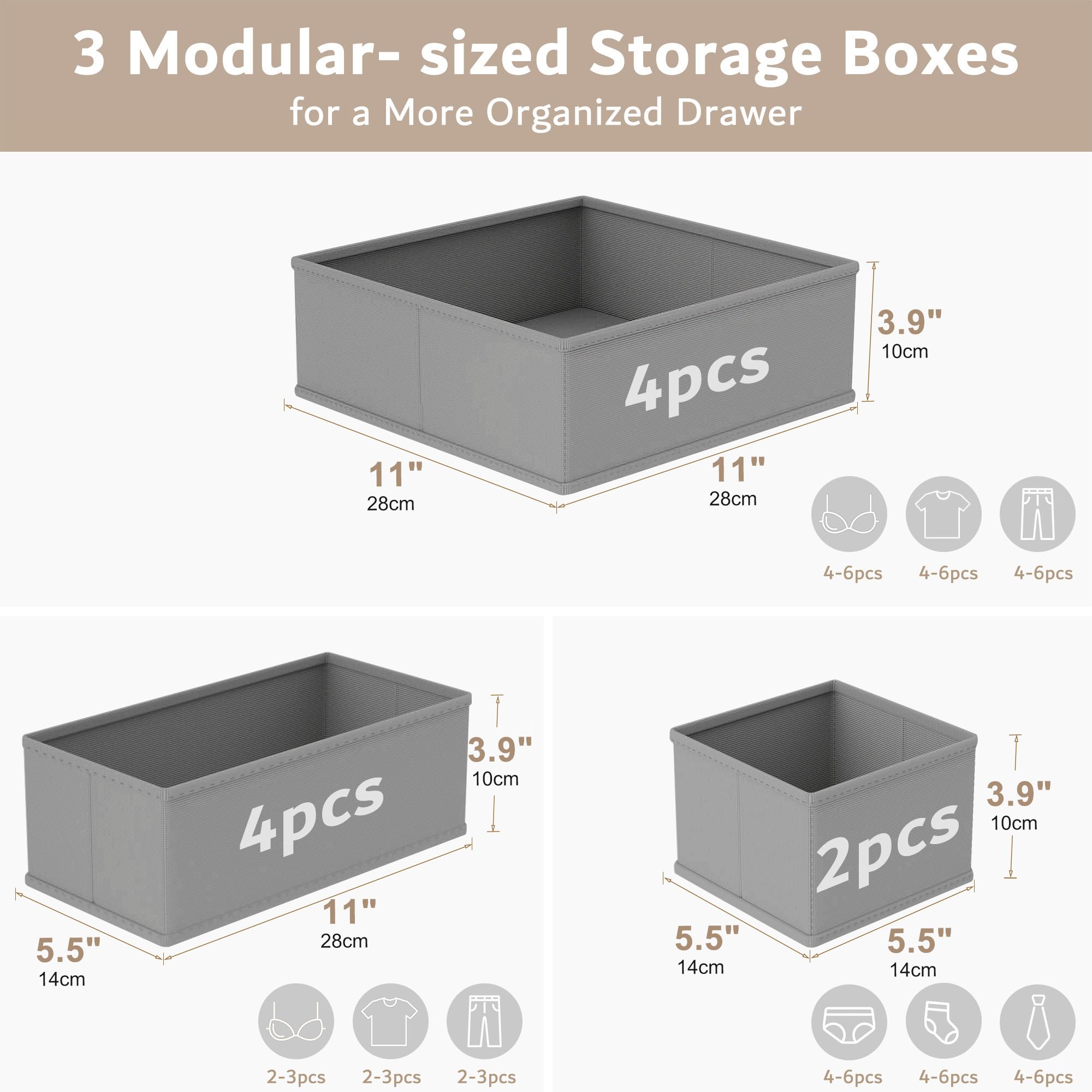 XIVIRACK 10 Pack Drawer Organizer for Clothes Underwear Drawer Organizer Bins, Foldable Fabric Closet Storage Organizers - Image 2