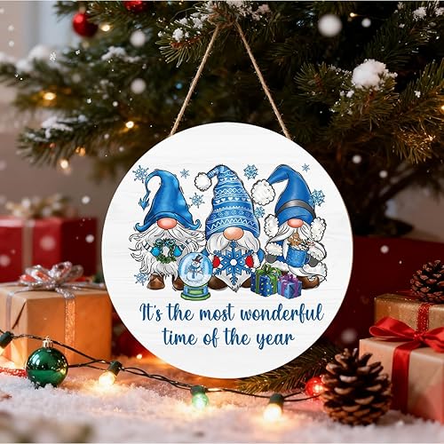 Miniatura 3 de Decoración de gnomos de Navidad para interiores, decoraciones de Navidad azules, muñeco de nieve, copo de nieve, rústico, granja, madera, placa