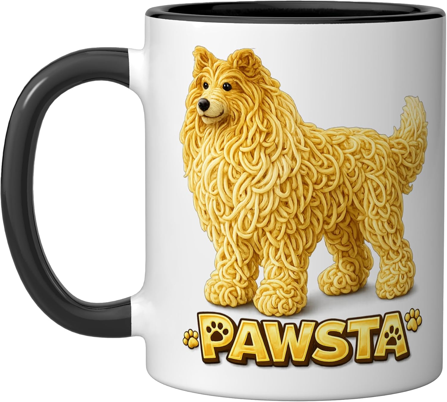 Collie Spaghetti Noodle Italian Food Puppy Love Ceramic Mug, Black/White, 15oz image 4
