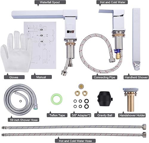 Miniatura 7 de Grifos de bañera romana en cascada, bañera de montaje en cubierta con boquilla de 360, moderno juego de grifos de bañera de baño de 3 agujeros para